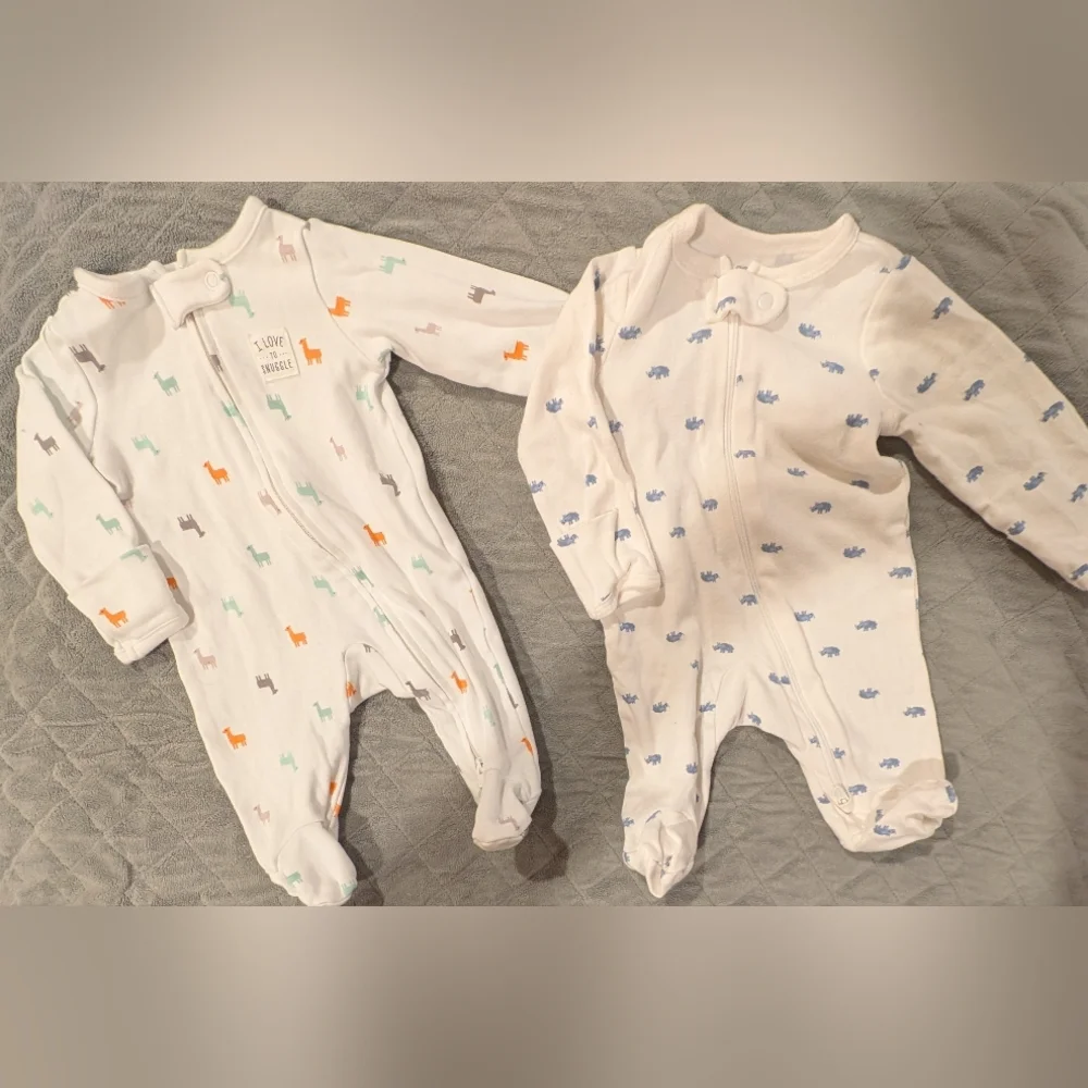 NB Striped and Animal Print Kids One Piece Set